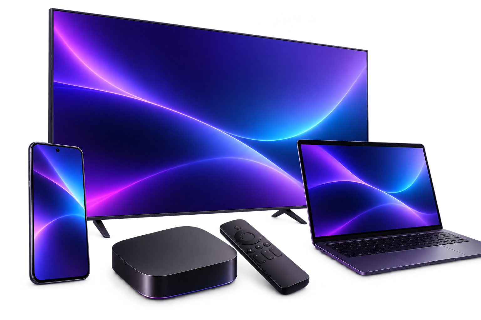Smart TV, boîtier TV, smartphone et ordinateur portable